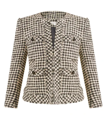 Veronica Beard Shanti Collarless Houndstooth Tweed Jacket