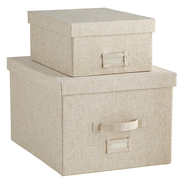 Container Store neutral linen boxes 